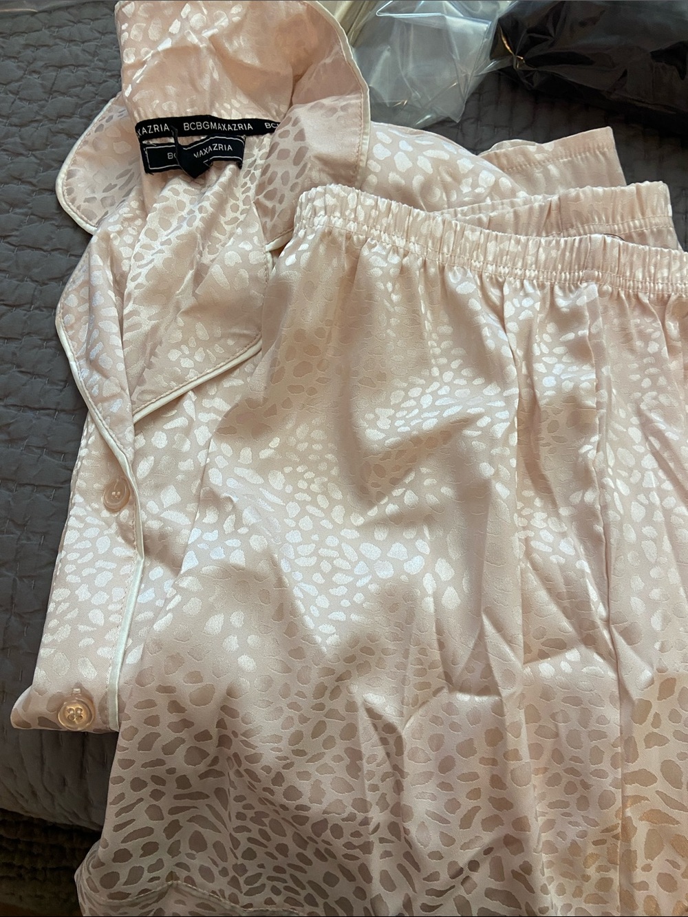 BCBGMaxAzria Blush Satin Animal-Print Pajama Set